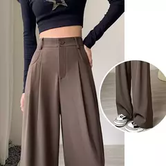 Calça feminina clássica de cintura alta, calça larga, reta, clássica, verão, outono, fato da moda, Lady, 2022