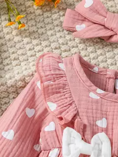 Bebê menina todas as estações manga longa impressão floral com arco macacão diário para recém-nascidos-6m roupas + bandana