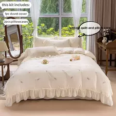 Elegante Rosa Bordado Bedding Set, Lace Duvet Cover Set, 1 Capa de Edredão, 2 Fronha, sem Núcleo, Quarto, Guest, 3Pcs na internet