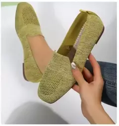Cor sólida dedo do pé quadrado malha mocassins rasos mulheres apartamentos sapatos de fundo macio malha ballet apartamentos sapatos casuais deslizamento em sapatos de barco - loja online