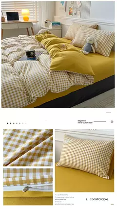 Conjunto de colcha de algodão lavada para dormitório estudantil, cama estilo japonês quadriculada outono e inverno, 4 unid na internet