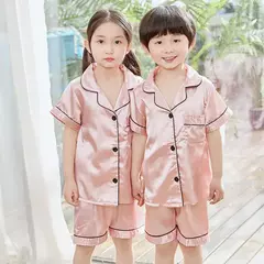 Conjunto de pijamas de cetim de seda infantil pijamas de bebê pijamas pijamas cor sólida, terno infantil, meninos, meninas, outono - comprar online