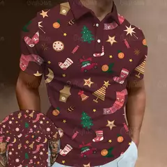 3D Natal Imprimir Polo T-shirts para homens, camisas soltas de grandes dimensões, Street Designer, mangas curtas, roupas simples, alta qualidade - comprar online