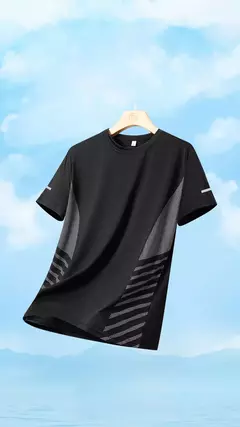 Camiseta de Manga Curta de Seda Gelo Masculina, Top Fino, Secagem Rápida, Respirável, Fitness, Esportes, Corrida, Elasticidade, Estampada, Verão, 5XL