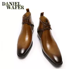 Imagem do Design de luxo chukka botas moda masculina botas de tornozelo de couro genuíno