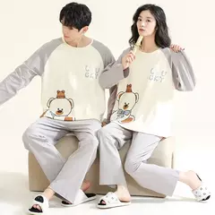 Conjunto pijama coreano de algodão masculino e feminino, pijama casual loungewear, roupa de casa outono na internet