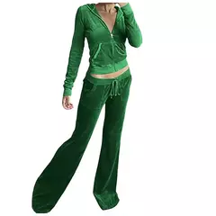 Suéter de veludo veludo de 2 peças para mulheres, calças largas, agasalho slim fit, capuz casual com zíper, jaqueta vintage, moletom