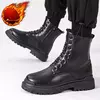 Meia bota casual de couro PU masculina, sapatos de segurança preto, primavera, inverno, tendência
