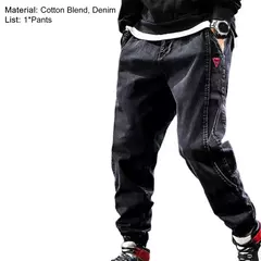Calças jeans soltas para homens, calças harém, cor sólida, cintura de cordão