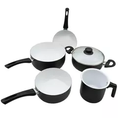Conjunto 6 Panelas Antiaderente Revestimento Cerâmico com Tampa de vidro Temperado Santiago (Preto) - comprar online