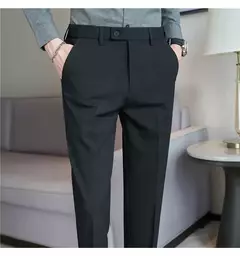 Calça de terno quente de pelúcia masculina, calça monocromática, cintura elástica, formal, negócios, fina, escritório, social, vestido, outono, inverno, 2023 - comprar online