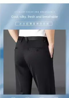 KUBRO-Calça casual reta masculina de seda e gelo, calça masculina, roupa seca rápida, coreana, nova, primavera, outono, 2024 - comprar online