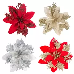 Imagem do Artificial Glitter Flores para Árvore de Natal, Fake Xmas Ornamentos, Decorações de Ano Novo para Casa, 5 Pcs, 10Pcs