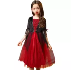 Imagem do Traje de halloween para crianças fantasia de vampiro fantasia de halloween meninas vestido tutu longo roupa de carnaval infantil roupas de penas góticas