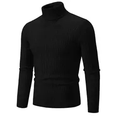 Suéter de gola alta masculino, pulôver monocromático, de malha, quente, casual, gola alta, suéter, lã, inverno, tops ao ar livre, novo na internet
