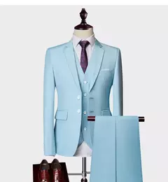 Imagem do Terno casual de negócios masculino para casamentos, blazer genuíno, colete e calças, grande e alto, colete slim fit, calças de vestido, tamanho EUA