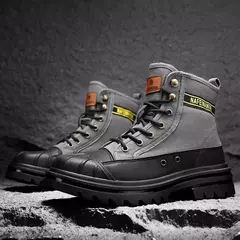 Botas de lona anticolisão masculinas, botas masculinas ao ar livre, sapatos militares, biqueira, algodão, nova moda, inverno, 2023 - loja online