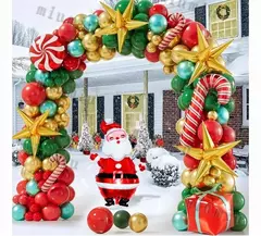 Decorações balões de natal guirlanda arco vermelho metálico ouro com homem de gengibre estrelas balão foil para decoração de festa de natal - comprar online