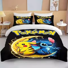 Pokémon Pikachu Bulbasaur Conjunto de cama macio impresso, Capa de edredão, 1 Capa de edredão, 2 Fronhas, Adultos e Crianças, Luxo