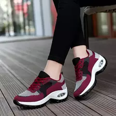 Imagem do Mulher vulcanize tênis mulher moda altura-aumentando sapatos casuais respirável malha de fundo grosso plataforma feminina tenis sapatos