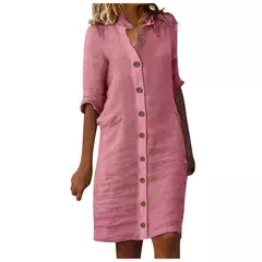 Saia Midi de Algodão Elegante Feminino, Vestido Casual, Manga Curta, Comprimento Médio, Decote V, Lady Robe, Vestidos de Verão, S-XL, 2022 - Wolf Magazine