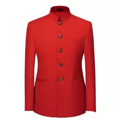 Imagem do 7xl moda masculina gola túnica chinesa terno negócio casual terno jaqueta/masculino fino ajuste de alta qualidade cor pura blazers casaco