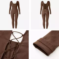 Macacões de uma peça femininos de manga comprida macacão esportivo roupas de ginástica alta elástica ciclismo musculação bodysuit feminino - loja online