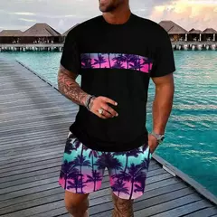 Imagem do Conjunto de camiseta e shorts casuais masculinos, tops de praia estampados em 3D, moda streetwear, roupas esportivas, estilo havaiano, novo, 2 peças