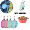 Bacia de água dobrável para comida de cachorro de silicone com lábios de tigela para animais de estimação viagens ao ar livre, portátil com ganchos para suprimentos para animais de estimação, tigela de alimentação