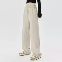 Calça esportiva de perna larga feminina, bolsos elásticos, tubo reto, calça sanitária solta, casual, na moda, nova, S-2XL, 2024