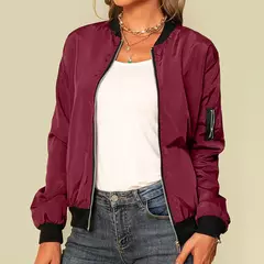 Jaqueta bomber fina feminina, manga comprida, casaco fino, corta-vento casual, gola alta, jaqueta com zíper, monocromática, moda outono - loja online