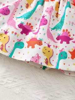 Vestido sem mangas de dinossauro pequeno para menina, saia legal dos desenhos animados, adequado para o verão à beira-mar e areia, moda para criança, 0 a 3 anos - Wolf Magazine