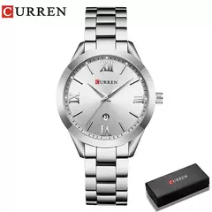 Curren-relógio das mulheres, estilo retro, impermeável, aço, quartzo, presente de Natal, 9007