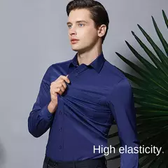 Camisa elástica de manga comprida masculina, camisa gola alta, sem engomar, vestido de negócios, traje profissional de trabalho - comprar online