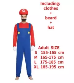 Imagem do Super luigi cosplay traje adulto macacão barba chapéu masculino e feminino conjunto criança traje de halloween