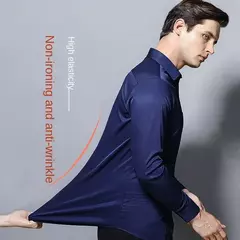Imagem do Camisa elástica de manga comprida masculina, camisa gola alta, sem engomar, vestido de negócios, traje profissional de trabalho