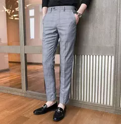 Xadrez masculino anti-rugas calças cortadas, roupas de grife casual, terno masculino reto, verão, fino, barato, designer, cheque, 9 - comprar online