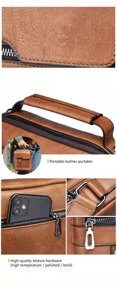 Bolsa de Ombro de Couro PU para Homens, Bolsas Crossbody, Business Flap, Mala Mensageiro Sólida Masculina, Bolsa de Viagem para iPad, 9.7 ", Brand - comprar online