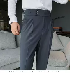 Homens estilo britânico ternos calças novo masculino sólido calças de cintura alta alta qualidade formal magro ajuste negócio casual terno calças - comprar online