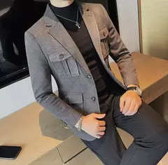 Imagem do Blazers masculinos de peito único, ternos cinza, casacos grandes, tamanho grande, moda de alta qualidade, novo em 2020