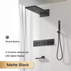 Imagem do Sistema de chuveiro de bronze preto de luxo wall-mounted led display digital design frio & quente duplo-controle de 4 funções torneira de chuveiro de teto