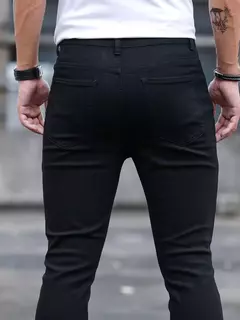 Moda masculina rua rasgado jeans preto puro estiramento apertado pequeno pé lápis calças namorado clube roupas denim ropa hombre