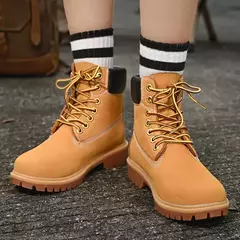 Imagem do Botas de couro de cano alto masculinas, sapatos quentes de pelúcia masculina, tênis ao ar livre com renda, botina antiderrapante, moda inverno