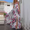 Verão impresso cintura vestido feminino 2024 comércio exterior roupas femininas com decote em v baixo peito festa grande saia vestido de balanço