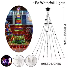 LED Star Waterfall Lights para o Natal, luzes de corda, enfeites de árvores, decorações, ano novo, 2025, 2024