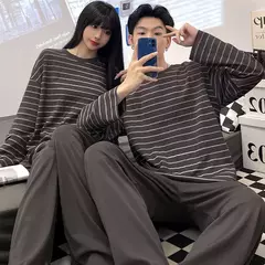 Conjunto pijama coreano de algodão masculino e feminino, pijama casual loungewear, roupa de casa outono - Wolf Magazine