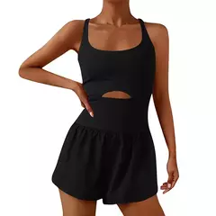 Macacão de ioga feminino, traje de fitness oco, roupas esportivas, shorts de moda 1 pc