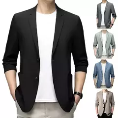 Blazers de negócios monocromáticos masculinos, blazers slim fit, botões duplos, lapela, mangas 3/4, terno de deslocamento, casaco do noivo - loja online