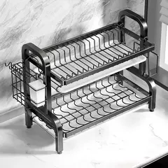 Rack de secagem de pratos, 2 camadas, compacto, cozinha, conjunto de escorredor, grande, à prova de ferrugem, escorredor de pratos com suporte de utensílio - comprar online