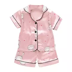 Pijama de manga comprida para meninos e meninas, roupa de casa confortável, calças de seda novas, primavera e outono, 0-4 anos - loja online